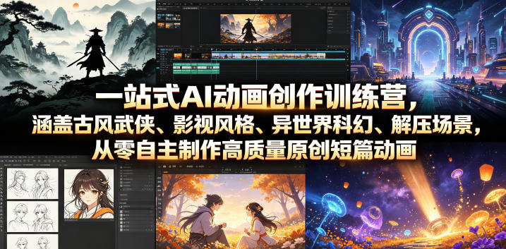 一站式AI动画创作训练营,涵盖古风武侠、影视风格、异世界科幻、解压场景,从零自主制作高质量原创短篇动画(更新)力繁信息站-闲云创业网-老谢轻创网-中创网-福缘网-冒泡网-资源之家-魔方项目库力繁信息站