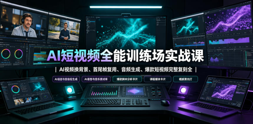 AI短视频全能训练场实战课｜AI视频换背景、首尾帧复用、音频生成、爆款短视频完整复刻全套实操教学力繁信息站-闲云创业网-老谢轻创网-中创网-福缘网-冒泡网-资源之家-魔方项目库力繁信息站