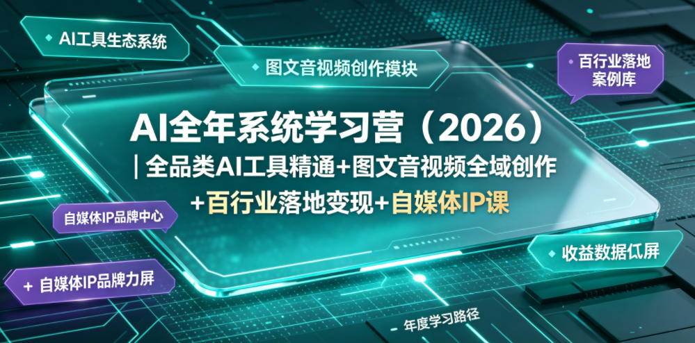 AI全年系统学习营(2026)｜全品类AI工具精通+图文音视频全域创作+百行业落地变现+自媒体IP打造年度进阶大课力繁信息站-闲云创业网-老谢轻创网-中创网-福缘网-冒泡网-资源之家-魔方项目库力繁信息站
