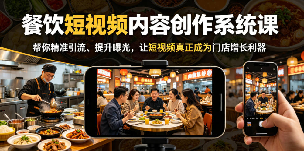 餐饮短视频内容创作系统课,帮你精准引流、提升曝光,让短视频真正成为门店增长利器力繁信息站-闲云创业网-老谢轻创网-中创网-福缘网-冒泡网-资源之家-魔方项目库力繁信息站