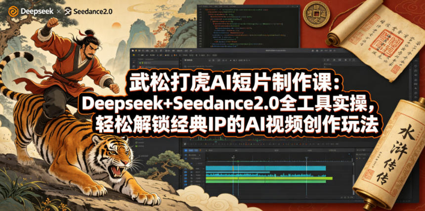 武松打虎AI短片制作课：Deepseek+Seedance2.0全工具实操，轻松解锁经典IP的AI视频创作玩法力繁信息站-闲云创业网-老谢轻创网-中创网-福缘网-冒泡网-资源之家-魔方项目库力繁信息站