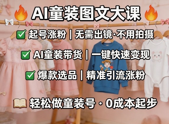AI童装图文剪辑,某社群童装图文大课,起号涨粉、AI童装带货、爆款选品,无需出镜和拍摄力繁信息站-闲云创业网-老谢轻创网-中创网-福缘网-冒泡网-资源之家-魔方项目库力繁信息站
