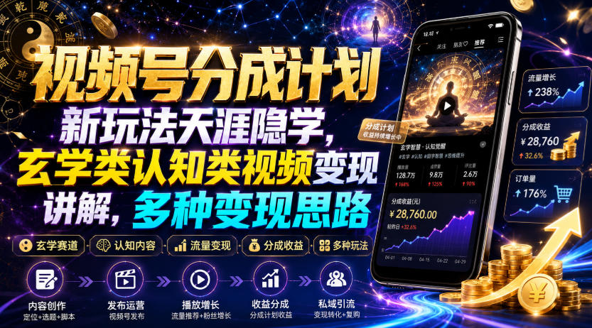 视频号分成计划新玩法天涯隐学,玄学类认知类视频变现讲解,多种变现思路力繁信息站-闲云创业网-老谢轻创网-中创网-福缘网-冒泡网-资源之家-魔方项目库力繁信息站