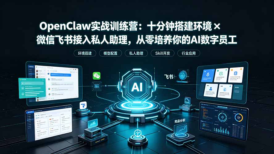 OpenClaw实战特训营：十分钟搭建环境×微信飞书接入私人助理，从零培养你的AI数字员工力繁信息站-闲云创业网-老谢轻创网-中创网-福缘网-冒泡网-资源之家-魔方项目库力繁信息站