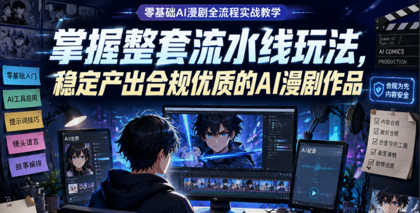 零基础AI漫剧全流程实战教学,掌握整套流水线玩法,稳定产出合规优质的AI漫剧作品力繁信息站-闲云创业网-老谢轻创网-中创网-福缘网-冒泡网-资源之家-魔方项目库力繁信息站