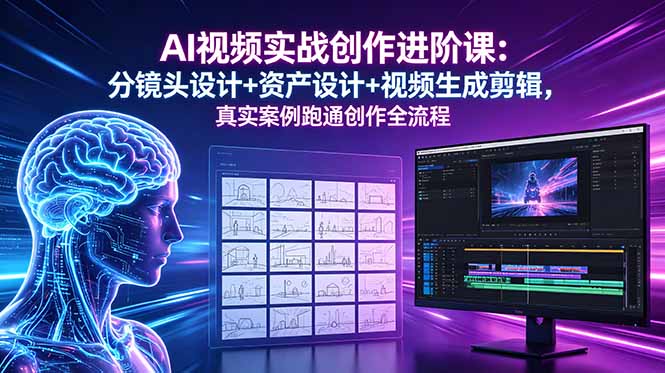 AI视频实战创作进阶课:分镜头设计+资产设计+视频生成剪辑,真实案例跑通创作全流程力繁信息站-闲云创业网-老谢轻创网-中创网-福缘网-冒泡网-资源之家-魔方项目库力繁信息站
