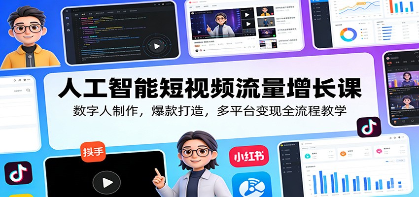 人工智能短视频流量增长课：数字人制作，爆款打造，多平台变现全流程教学力繁信息站-闲云创业网-老谢轻创网-中创网-福缘网-冒泡网-资源之家-魔方项目库力繁信息站