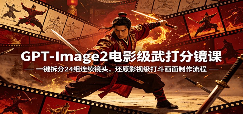 GPT-Image2电影级武打分镜课：一键拆分24组连续镜头，还原影视级打斗画面制作流程力繁信息站-闲云创业网-老谢轻创网-中创网-福缘网-冒泡网-资源之家-魔方项目库力繁信息站