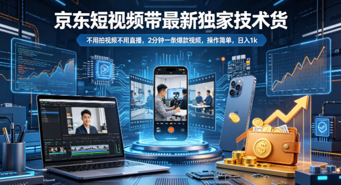 京东短视频带货最新独家技术，不用拍视频不用直播，2分钟一条爆款视频，操作简单，日入1k+【揭秘】力繁信息站-闲云创业网-老谢轻创网-中创网-福缘网-冒泡网-资源之家-魔方项目库力繁信息站