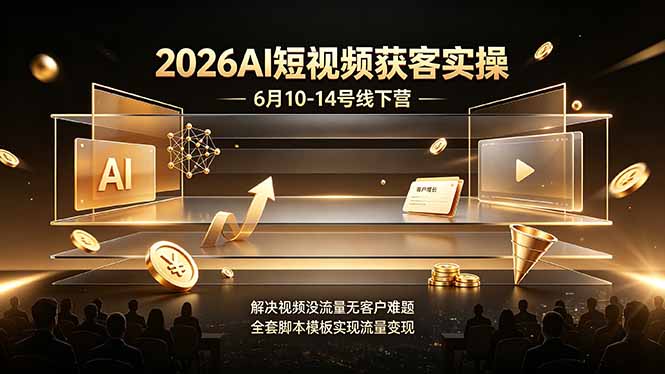 2026AI短视频获客实操6月10-14号线下营,解决视频没流量无客户难题,全套脚本模板实现流量变现力繁信息站-闲云创业网-老谢轻创网-中创网-福缘网-冒泡网-资源之家-魔方项目库力繁信息站