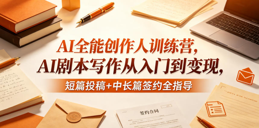 AI全能创作人训练营，AI剧本写作从入门到变现，短篇投稿+中长篇签约全指导力繁信息站-闲云创业网-老谢轻创网-中创网-福缘网-冒泡网-资源之家-魔方项目库力繁信息站