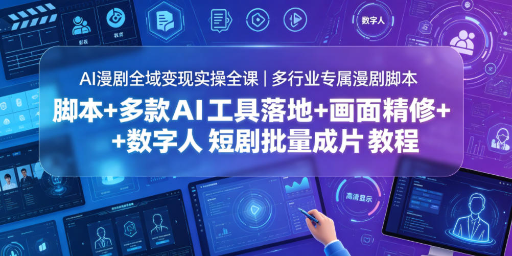 AI漫剧全域变现实操全课|多行业专属漫剧脚本+多款AI工具落地+画面精修+数字人短剧批量成片全教程力繁信息站-闲云创业网-老谢轻创网-中创网-福缘网-冒泡网-资源之家-魔方项目库力繁信息站