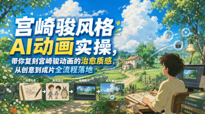 宫崎骏风格AI动画实操,带你复刻宫崎骏动画的治愈质感,从创意到成片全流程落地力繁信息站-闲云创业网-老谢轻创网-中创网-福缘网-冒泡网-资源之家-魔方项目库力繁信息站