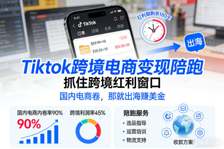 Tiktok跨境电商变现陪跑，抓住跨境红利窗口，国内电商卷，那就出海賺美金力繁信息站-闲云创业网-老谢轻创网-中创网-福缘网-冒泡网-资源之家-魔方项目库力繁信息站