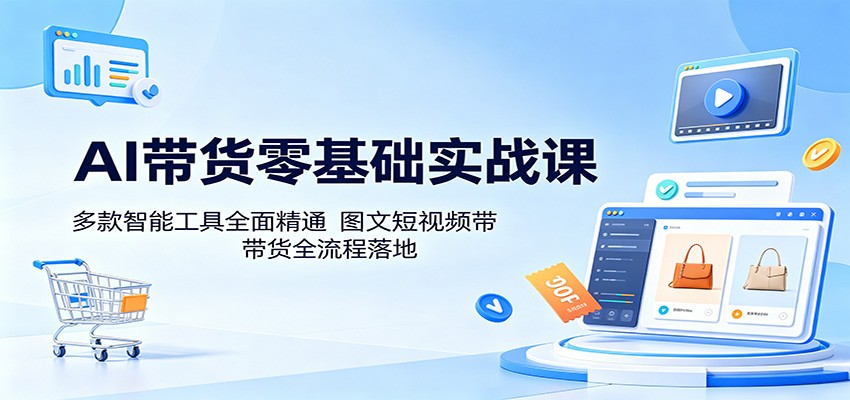 AI带货零基础实战课:多款智能工具全面精通,图文短视频带货全流程落地力繁信息站-闲云创业网-老谢轻创网-中创网-福缘网-冒泡网-资源之家-魔方项目库力繁信息站