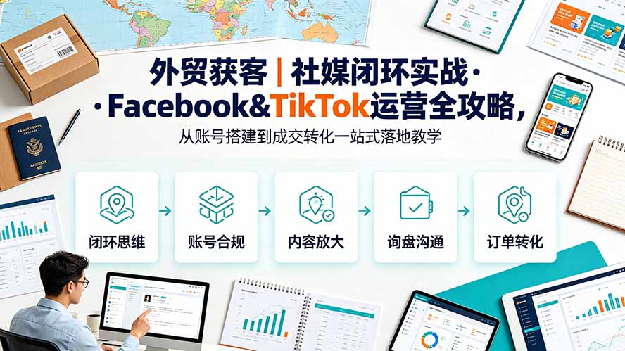 外贸获客|社媒闭环实战·Facebook&TikTok运营全攻略,从账号搭建到成交转化一站式落地教学力繁信息站-闲云创业网-老谢轻创网-中创网-福缘网-冒泡网-资源之家-魔方项目库力繁信息站