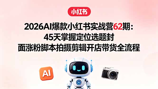 2026AI爆款小红书实战营62期:45天掌握定位选题封面涨粉脚本拍摄剪辑开店带货全流程力繁信息站-闲云创业网-老谢轻创网-中创网-福缘网-冒泡网-资源之家-魔方项目库力繁信息站