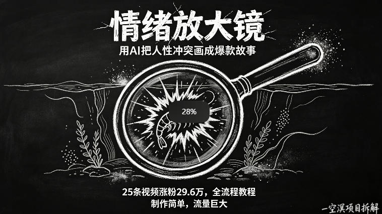 AI制作“情绪放大镜“视频，25条视频涨粉29.6W粉，流量巨大，制作简单，全流程教程力繁信息站-闲云创业网-老谢轻创网-中创网-福缘网-冒泡网-资源之家-魔方项目库力繁信息站