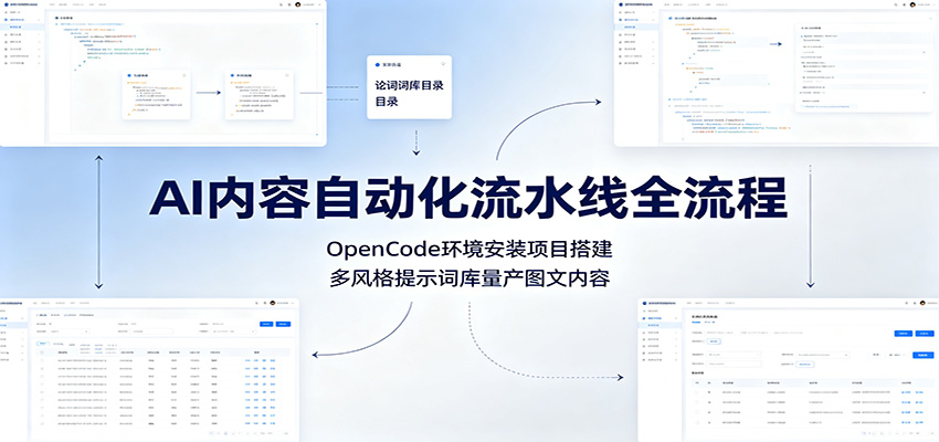 AI内容自动化流水线全流程：OpenCode环境安装项目搭建，多风格提示词库量产图文内容力繁信息站-闲云创业网-老谢轻创网-中创网-福缘网-冒泡网-资源之家-魔方项目库力繁信息站