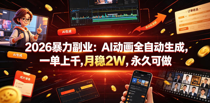 2026暴力副业：AI动画全自动生成，一单上千，月稳2W，永久可做【揭秘】力繁信息站-闲云创业网-老谢轻创网-中创网-福缘网-冒泡网-资源之家-魔方项目库力繁信息站