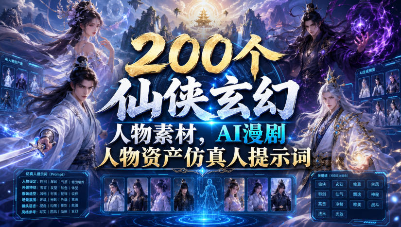200个仙侠玄幻人物素材,AI漫剧人物资产仿真人提示词力繁信息站-闲云创业网-老谢轻创网-中创网-福缘网-冒泡网-资源之家-魔方项目库力繁信息站