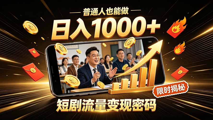 一部手机做短剧分发，不用真人出镜、不用拍摄剧本，快手流量变现日赚千元力繁信息站-闲云创业网-老谢轻创网-中创网-福缘网-冒泡网-资源之家-魔方项目库力繁信息站