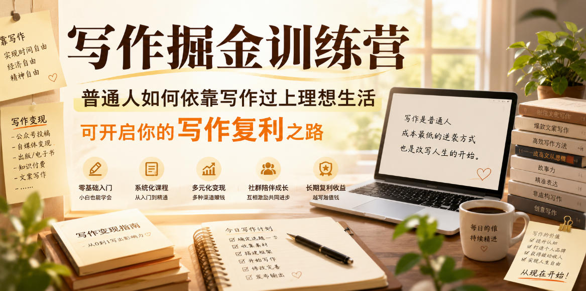 写作掘金训练营,普通人如何依靠写作过上理想生活,可开启你的写作复利之路(更新6月)力繁信息站-闲云创业网-老谢轻创网-中创网-福缘网-冒泡网-资源之家-魔方项目库力繁信息站