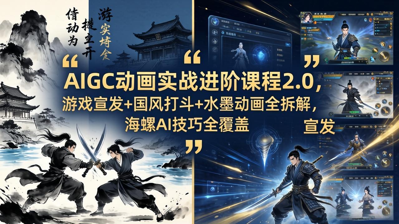 AIGC动画实战进阶课程2.0，游戏宣发+国风打斗+水墨动画全拆解，海螺AI技巧全覆盖力繁信息站-闲云创业网-老谢轻创网-中创网-福缘网-冒泡网-资源之家-魔方项目库力繁信息站