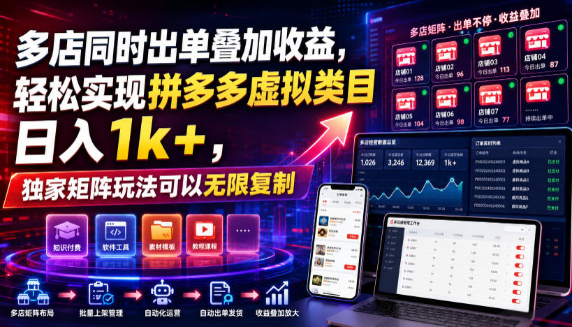 多店同时出单叠加收益，轻松实现拼多多虚拟类目日入1k+，独家矩阵玩法可以无限复制【揭秘】力繁信息站-闲云创业网-老谢轻创网-中创网-福缘网-冒泡网-资源之家-魔方项目库力繁信息站