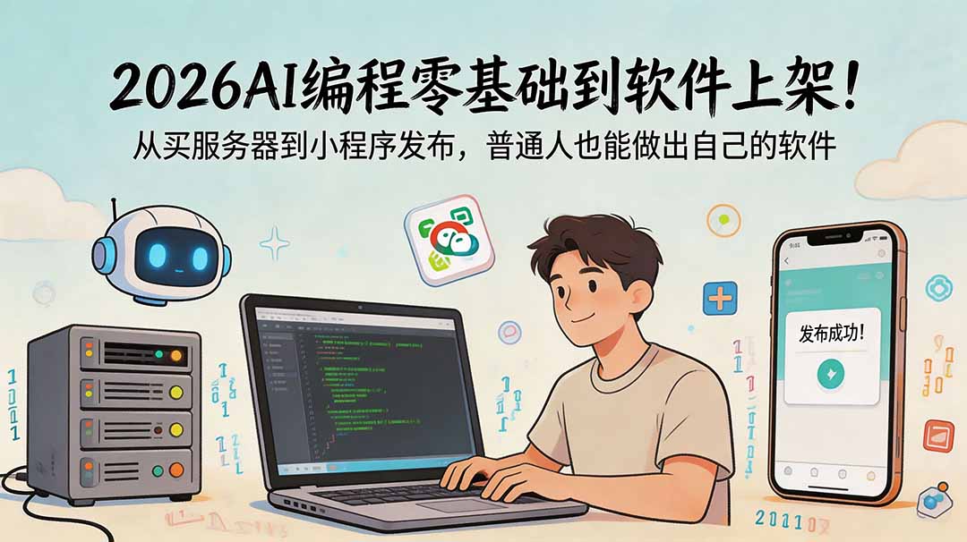 2026AI编程零基础到软件上架!从买服务器到小程序发布,普通人也能做出自己的软件力繁信息站-闲云创业网-老谢轻创网-中创网-福缘网-冒泡网-资源之家-魔方项目库力繁信息站