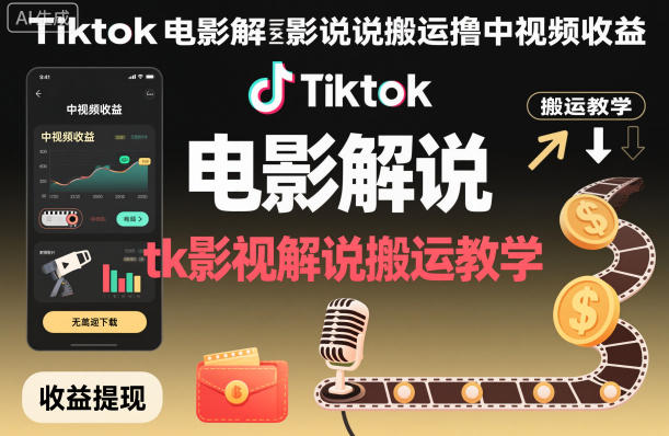 Tiktok电影解说搬运撸中视频收益，tk影视解说搬运教学力繁信息站-闲云创业网-老谢轻创网-中创网-福缘网-冒泡网-资源之家-魔方项目库力繁信息站
