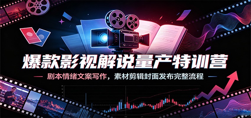 爆款影视解说量产特训营：剧本情绪文案写作，素材剪辑封面发布完整流程力繁信息站-闲云创业网-老谢轻创网-中创网-福缘网-冒泡网-资源之家-魔方项目库力繁信息站