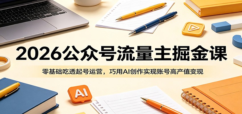 2026公众号流量主掘金课:零基础吃透起号运营,巧用AI创作实现账号高产值变现力繁信息站-闲云创业网-老谢轻创网-中创网-福缘网-冒泡网-资源之家-魔方项目库力繁信息站