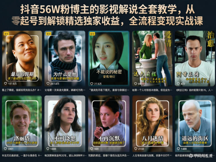 抖音56W粉博主的影视解说全套教学,从零起号到解锁精选独家收益,全流程变现实战课力繁信息站-闲云创业网-老谢轻创网-中创网-福缘网-冒泡网-资源之家-魔方项目库力繁信息站