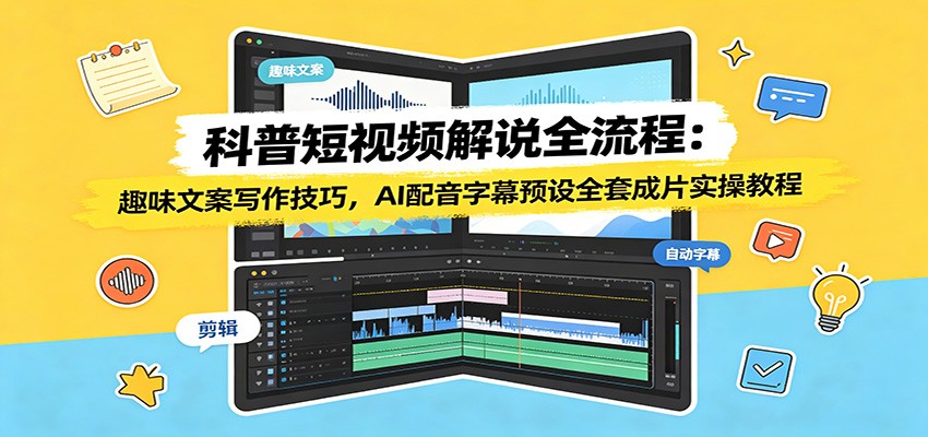 科普短视频解说全流程:趣味文案写作技巧,AI配音字幕预设全套成片实操教程力繁信息站-闲云创业网-老谢轻创网-中创网-福缘网-冒泡网-资源之家-魔方项目库力繁信息站
