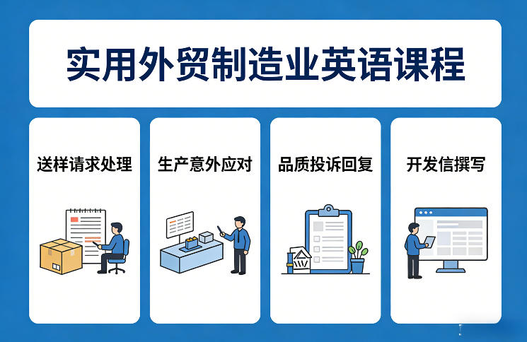 实用外贸制造业英语课程，教你专业处理送样请求、应对生产意外、回复品质投诉、撰写开发信等力繁信息站-闲云创业网-老谢轻创网-中创网-福缘网-冒泡网-资源之家-魔方项目库力繁信息站