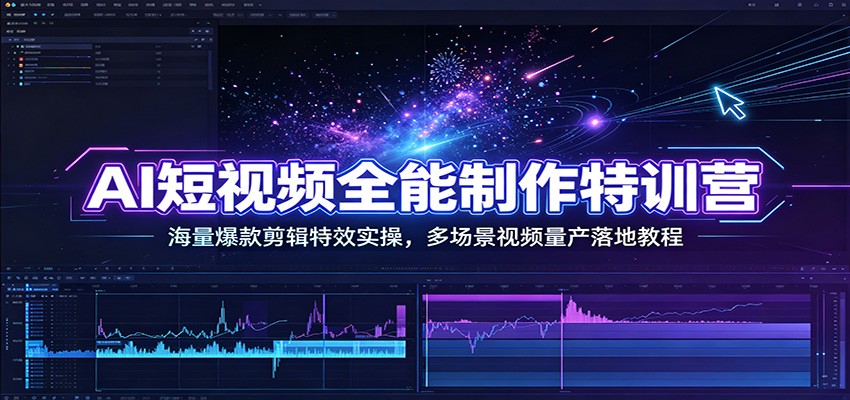 AI短视频全能制作特训营：海量爆款剪辑特效实操，多场景视频量产落地教程力繁信息站-闲云创业网-老谢轻创网-中创网-福缘网-冒泡网-资源之家-魔方项目库力繁信息站