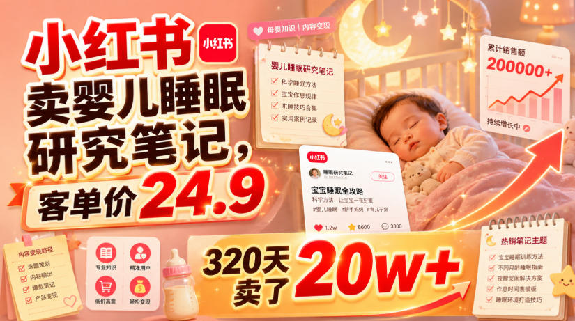 小红书卖婴儿睡眠研究笔记,客单价24.9,320天卖了20w+力繁信息站-闲云创业网-老谢轻创网-中创网-福缘网-冒泡网-资源之家-魔方项目库力繁信息站