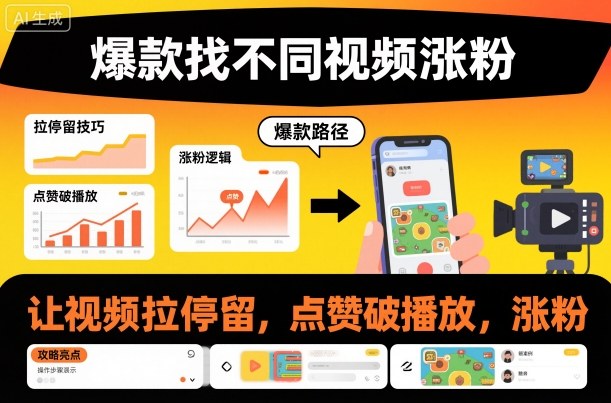 爆款找不同视频涨粉，让视频拉停留，实现点赞，破播放，涨粉力繁信息站-闲云创业网-老谢轻创网-中创网-福缘网-冒泡网-资源之家-魔方项目库力繁信息站