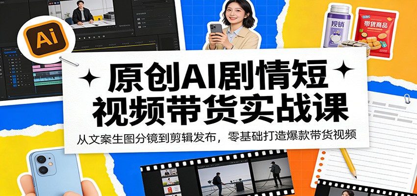 原创AI剧情短视频带货实战课：从文案生图分镜到剪辑发布，零基础打造爆款带货视频力繁信息站-闲云创业网-老谢轻创网-中创网-福缘网-冒泡网-资源之家-魔方项目库力繁信息站