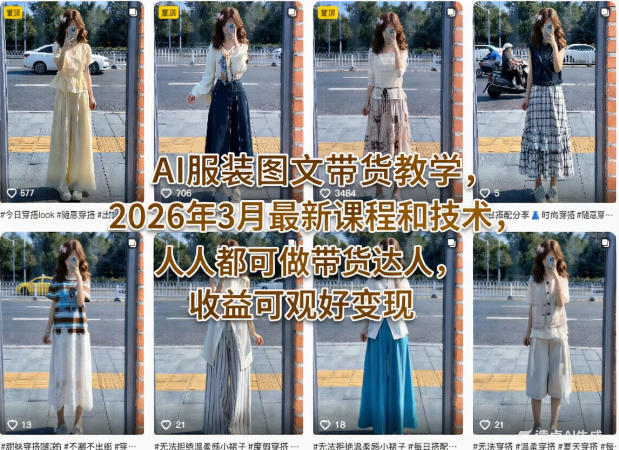 AI服装图文带货教学，2026年3月最新课程和技术，人人都可做带货达人，收益可观好变现力繁信息站-闲云创业网-老谢轻创网-中创网-福缘网-冒泡网-资源之家-魔方项目库力繁信息站