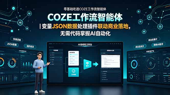 零基础吃透COZE工作流智能体|变量JSON数据处理插件联动商业落地,无需代码掌握AI自动化力繁信息站-闲云创业网-老谢轻创网-中创网-福缘网-冒泡网-资源之家-魔方项目库力繁信息站