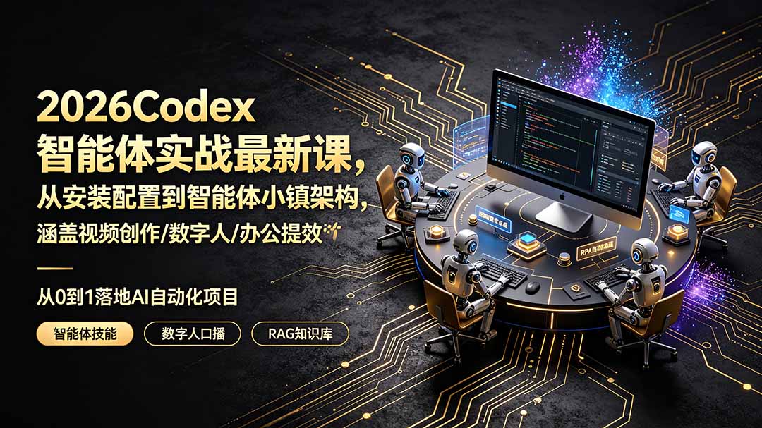 2026Codex智能体实战最新课,从安装配置到智能体小镇架构,涵盖视频创作/数字人/办公提效全技能力繁信息站-闲云创业网-老谢轻创网-中创网-福缘网-冒泡网-资源之家-魔方项目库力繁信息站