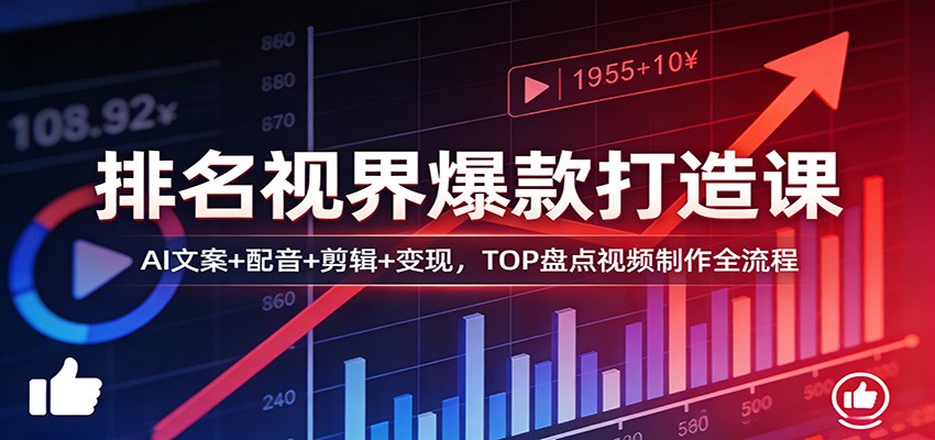 排名视界爆款打造课：AI文案+配音+剪辑+变现，TOP盘点视频制作全流程力繁信息站-闲云创业网-老谢轻创网-中创网-福缘网-冒泡网-资源之家-魔方项目库力繁信息站