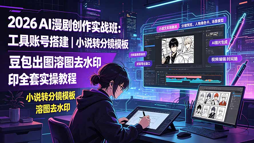 2026AI漫剧创作实战班：工具账号搭建｜小说转分镜模板｜豆包出图溶图去水印全套实操教程力繁信息站-闲云创业网-老谢轻创网-中创网-福缘网-冒泡网-资源之家-魔方项目库力繁信息站