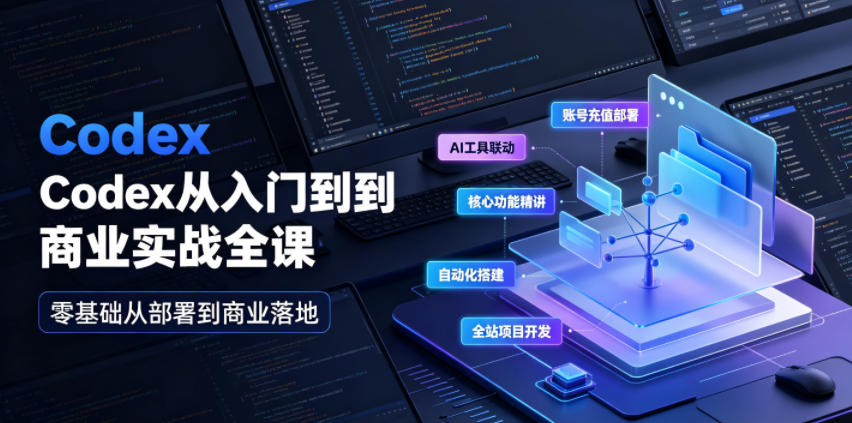 Codex从入门到商业实战全课|账号充值部署、AI工具联动、核心功能精讲、自动化搭建、全站项目开发零基础教程力繁信息站-闲云创业网-老谢轻创网-中创网-福缘网-冒泡网-资源之家-魔方项目库力繁信息站