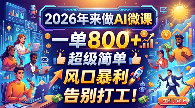 2026年来做AI微课，一单800+，超级简单，风口暴利，告别打工！力繁信息站-闲云创业网-老谢轻创网-中创网-福缘网-冒泡网-资源之家-魔方项目库力繁信息站