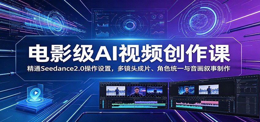 电影级AI视频创作课：精通Seedance2.0操作设置，多镜头成片、角色统一与音画叙事制作力繁信息站-闲云创业网-老谢轻创网-中创网-福缘网-冒泡网-资源之家-魔方项目库力繁信息站