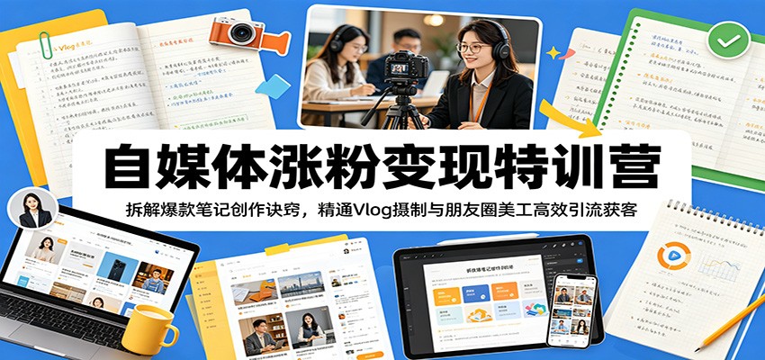 自媒体涨粉变现特训营:拆解爆款笔记创作诀窍,精通Vlog摄制与朋友圈美工高效引流获客力繁信息站-闲云创业网-老谢轻创网-中创网-福缘网-冒泡网-资源之家-魔方项目库力繁信息站