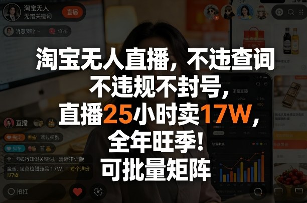 淘宝无人直播，不违规不封号，直播25小时卖17W，全年旺季！可批量矩阵【揭秘】力繁信息站-闲云创业网-老谢轻创网-中创网-福缘网-冒泡网-资源之家-魔方项目库力繁信息站